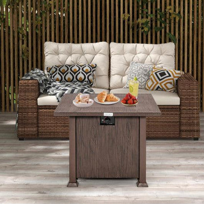 Costway 32" 50,000 BTU Brown Square Fire Pit Table with Lid and Lava Rocks