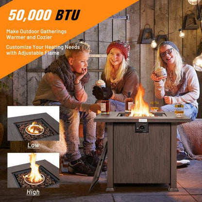 Costway 32" 50,000 BTU Brown Square Fire Pit Table with Lid and Lava Rocks