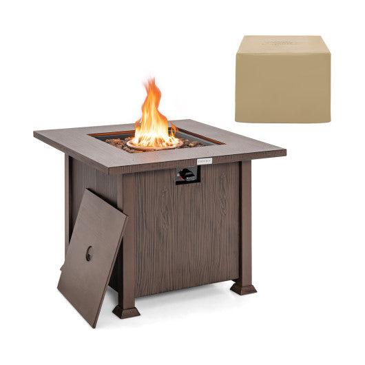 Costway 32" 50,000 BTU Brown Square Fire Pit Table with Lid and Lava Rocks