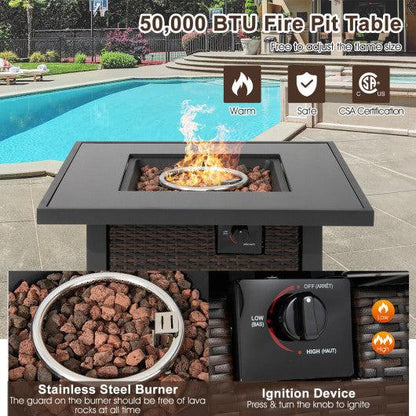 Costway 32" Brown Square Liquid Propane Fire Pit Table with Lava Rocks Cover
