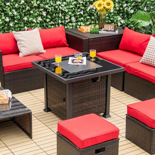 Costway 32" Brown Square Liquid Propane Fire Pit Table with Lava Rocks Cover