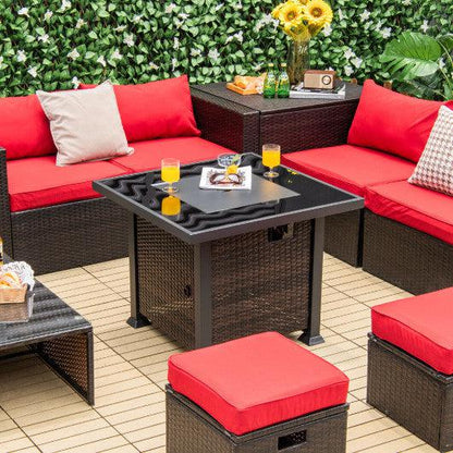 Costway 32" Brown Square Liquid Propane Fire Pit Table with Lava Rocks Cover