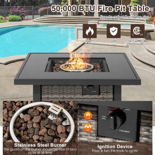 Costway 32" Gray Square Propane Fire Pit Table with Lava Rocks Cover