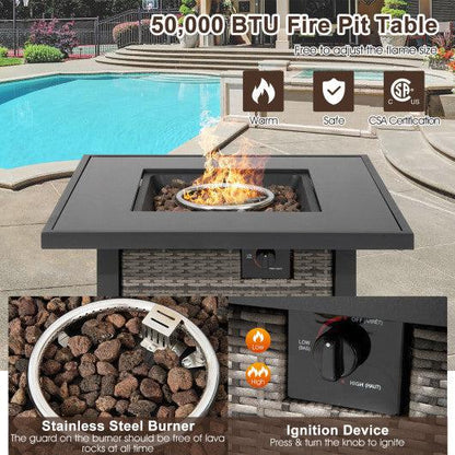 Costway 32" Gray Square Propane Fire Pit Table with Lava Rocks Cover