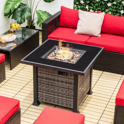 Costway 32" Gray Square Propane Fire Pit Table with Lava Rocks Cover