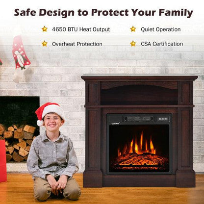 Costway 32" Natural 1400W Electric TV Stand Fireplace with Shelf