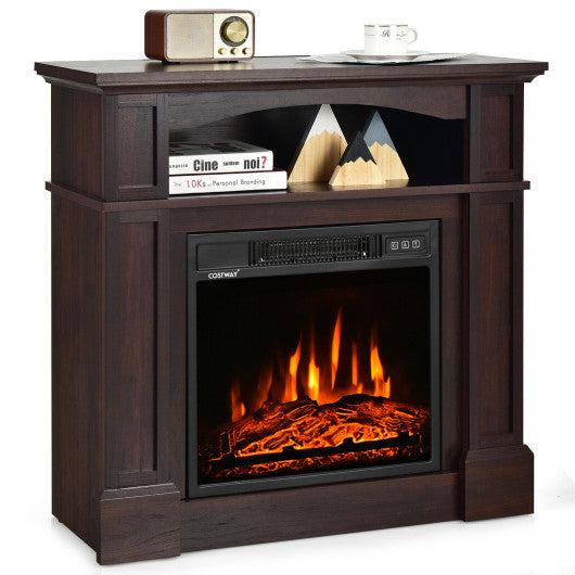 Costway 32" Natural 1400W Electric TV Stand Fireplace with Shelf