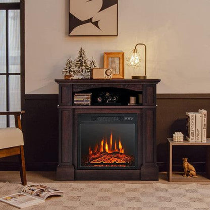 Costway 32" Natural 1400W Electric TV Stand Fireplace with Shelf