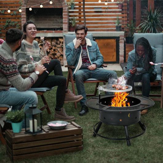 Costway 32" Outdoor Wood Burning Fire Pit with 360° Swivel BBQ Grate