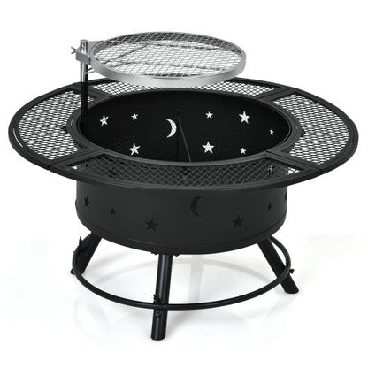 Costway 32" Outdoor Wood Burning Fire Pit with 360° Swivel BBQ Grate