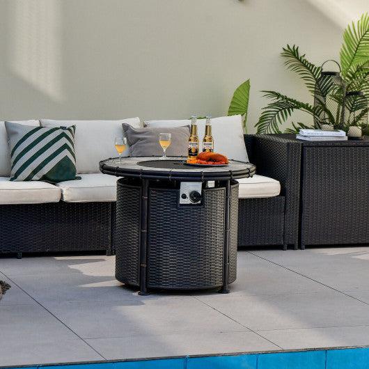 Costway 32" Patio Round 30000 BTU Propane Fire Pit Table with Fire Glasses and PVC Cover
