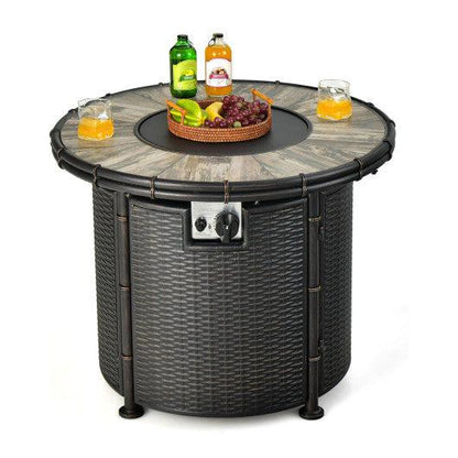 Costway 32" Patio Round 30000 BTU Propane Fire Pit Table with Fire Glasses and PVC Cover