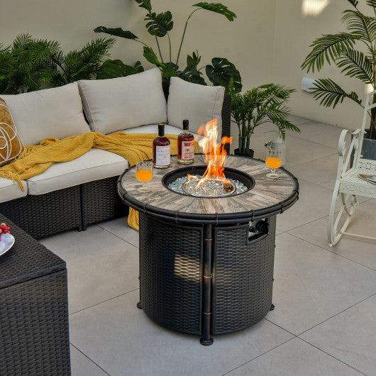 Costway 32" Patio Round 30000 BTU Propane Fire Pit Table with Fire Glasses and PVC Cover