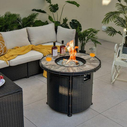 Costway 32" Patio Round 30000 BTU Propane Fire Pit Table with Fire Glasses and PVC Cover