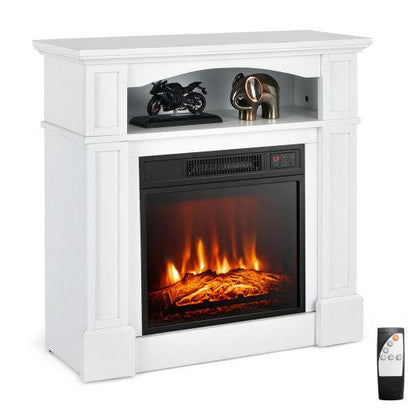 Costway 32" White 1400W Electric TV Stand Fireplace with Shelf