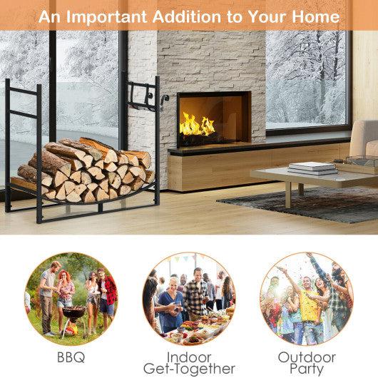 Costway 33" Firewood Rack with Removable Kindling Holder Steel Fireplace Wood