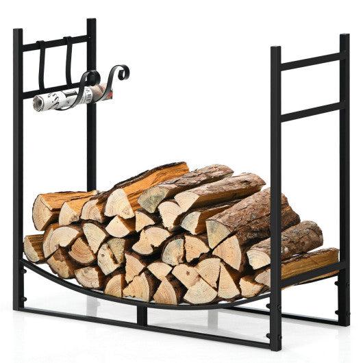 Costway 33" Firewood Rack with Removable Kindling Holder Steel Fireplace Wood