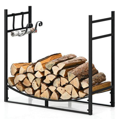 Costway 33" Firewood Rack with Removable Kindling Holder Steel Fireplace Wood