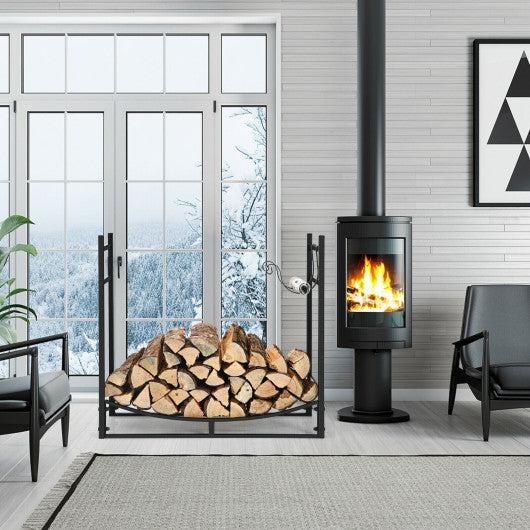 Costway 33" Firewood Rack with Removable Kindling Holder Steel Fireplace Wood