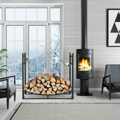 Costway 33" Firewood Rack with Removable Kindling Holder Steel Fireplace Wood