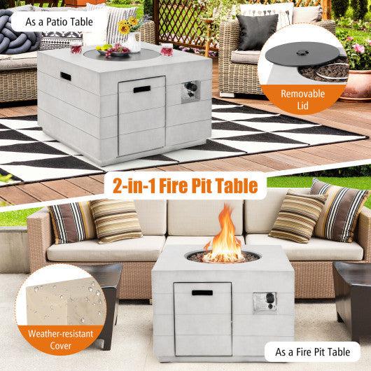 Costway 34" 50,000 BTU Gray Square Concrete Propane Fire Pit Table with Lava Rocks and Cover