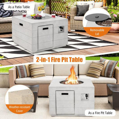 Costway 34" 50,000 BTU Gray Square Concrete Propane Fire Pit Table with Lava Rocks and Cover