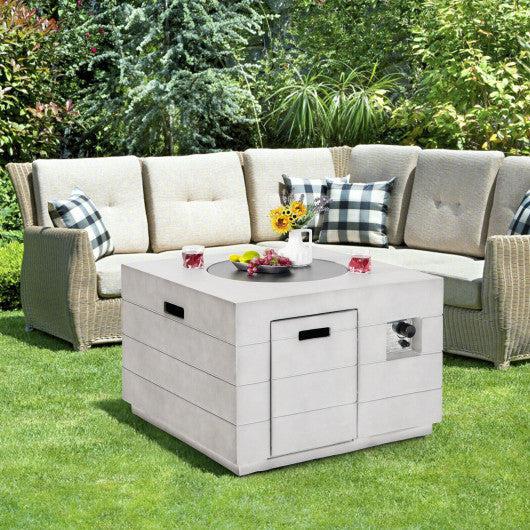 Costway 34" 50,000 BTU Gray Square Concrete Propane Fire Pit Table with Lava Rocks and Cover