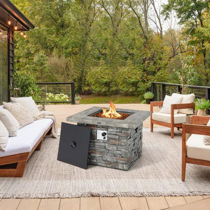 Costway 34.5" Gray Square Propane Gas Fire Pit Table with Lava Rock and PVC Cover