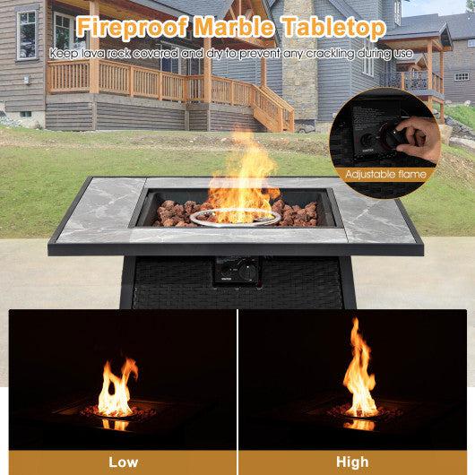 Costway 35" Black Liquid Propane Gas Fire Pit Table Wicker Rattan with Lava Rocks PVC Cover