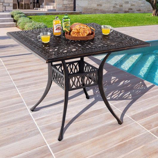 Costway 35.4" Bronze Aluminum Patio Square Dining Table with Umbrella Hole