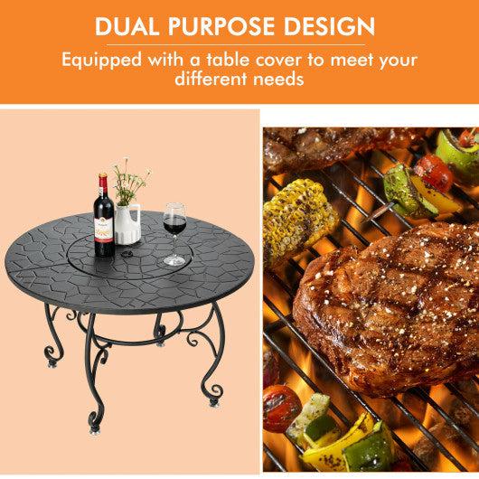 Costway 35.5' Patio Fire Pit Dining Table With Cooking BBQ Grate