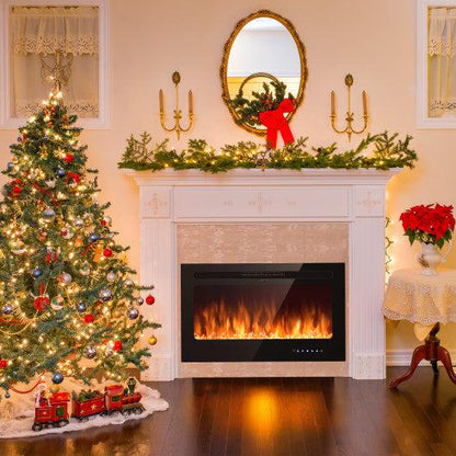 Costway 36" Electric Fireplace Insert Wall Mounted with Timer