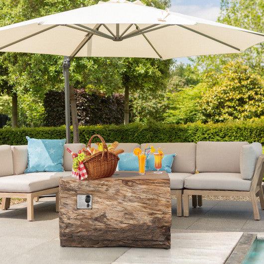 Costway 40" Natural Rectangle Liquid Propane Fire Pit Table Wood-Like Surface with Lava Rock PVC Cover