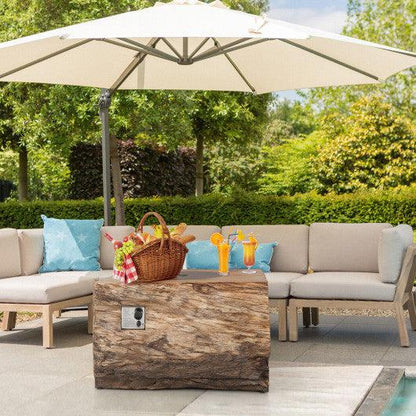 Costway 40" Natural Rectangle Liquid Propane Fire Pit Table Wood-Like Surface with Lava Rock PVC Cover