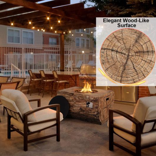 Costway 40" Natural Rectangle Liquid Propane Fire Pit Table Wood-Like Surface with Lava Rock PVC Cover