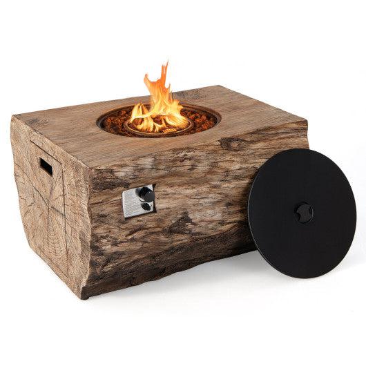 Costway 40" Natural Rectangle Liquid Propane Fire Pit Table Wood-Like Surface with Lava Rock PVC Cover