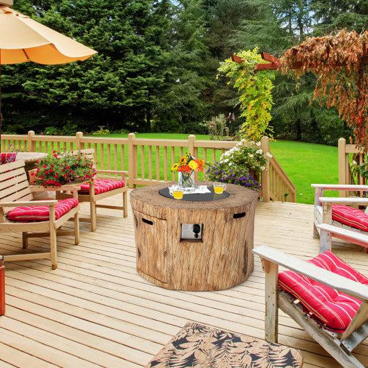 Costway 40" Round Liquid Propane Gas Fire Pit Table Wood-Like Surface with Laval Rock PVC Cover