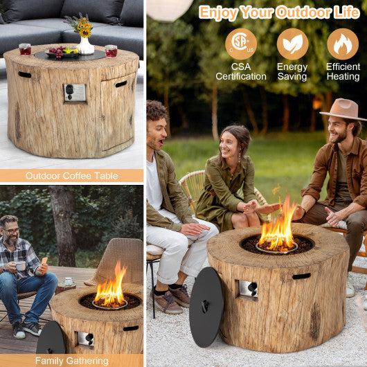 Costway 40" Round Liquid Propane Gas Fire Pit Table Wood-Like Surface with Laval Rock PVC Cover