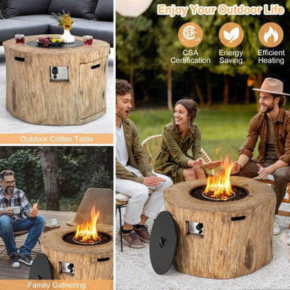 Costway 40" Round Liquid Propane Gas Fire Pit Table Wood-Like Surface with Laval Rock PVC Cover
