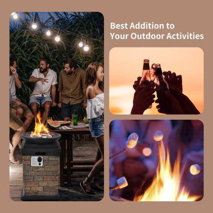 Costway 40,000 BTU Brown Outdoor Propane Burning Fire Bowl Column Realistic Look Firepit Heater