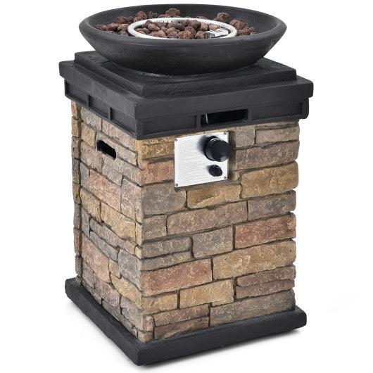 Costway 40,000 BTU Brown Outdoor Propane Burning Fire Bowl Column Realistic Look Firepit Heater