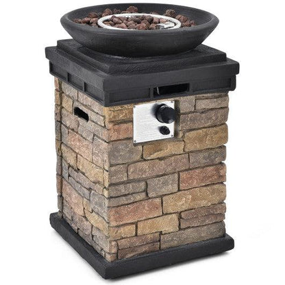 Costway 40,000 BTU Brown Outdoor Propane Burning Fire Bowl Column Realistic Look Firepit Heater