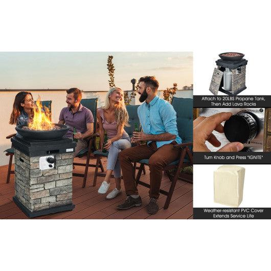 Costway 40,000 BTU Gray Outdoor Propane Burning Fire Bowl Column Realistic Look Firepit Heater