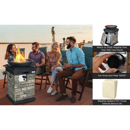 Costway 40,000 BTU Gray Outdoor Propane Burning Fire Bowl Column Realistic Look Firepit Heater