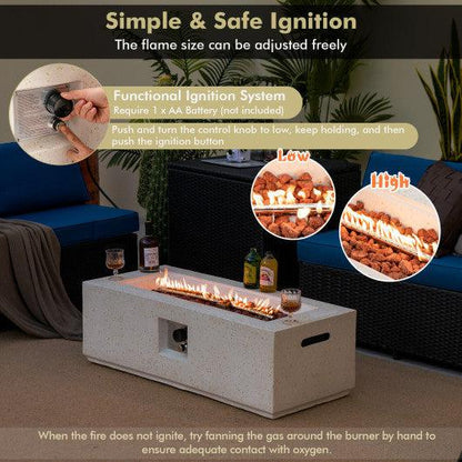 Costway 42 50,000 BTU White Rectangle Terrazzo Fire Pit Table with PVC Cover