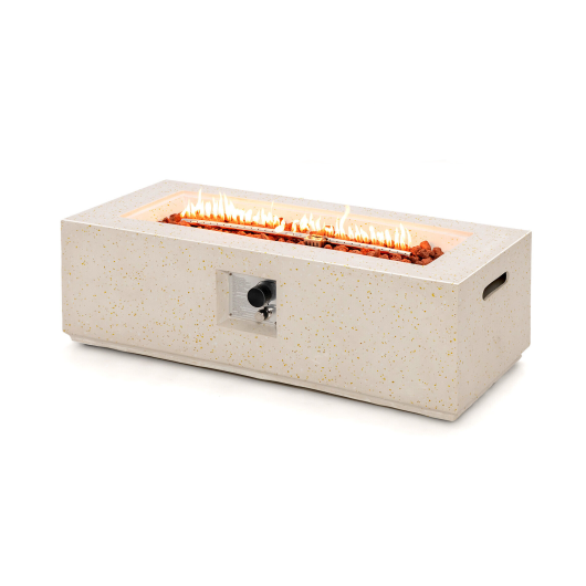 Costway 42 50,000 BTU White Rectangle Terrazzo Fire Pit Table with PVC Cover