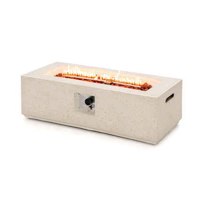 Costway 42 50,000 BTU White Rectangle Terrazzo Fire Pit Table with PVC Cover