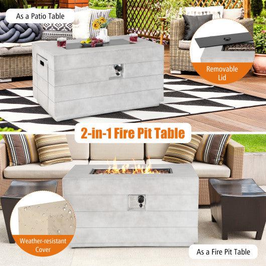 Costway 43" 50,000 BTU Gray Rectangular Concrete Propane Fire Pit Table with Lava Rocks and Cover