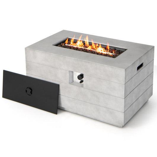 Costway 43" 50,000 BTU Gray Rectangular Concrete Propane Fire Pit Table with Lava Rocks and Cover