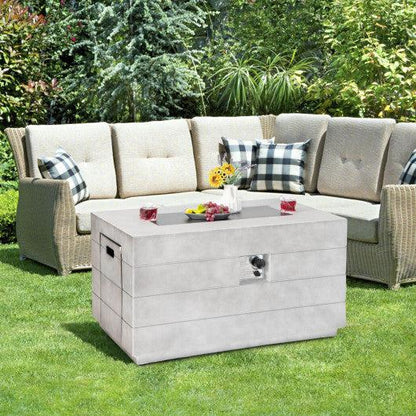 Costway 43" 50,000 BTU Gray Rectangular Concrete Propane Fire Pit Table with Lava Rocks and Cover